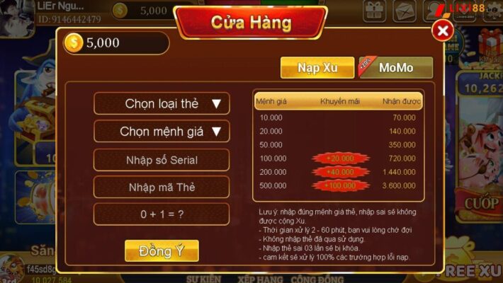 Xuvang777 - Phá Đảo Thiên Đường Bắn Cá Hot Nhất Hiện Nay 5 Nạp xu vào tài khoản Xuvang777 bằng mã thẻ