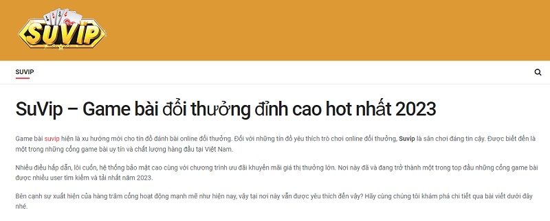 Suvip ৷ suvipx.com - Cổng game bài đổi thưởng uy tín top đầu 2 Suvipx.com là trang web review cổng game đáng tin cậy