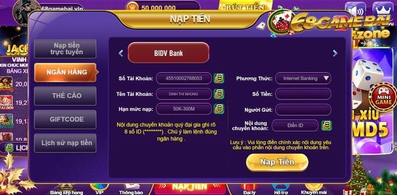 68 game bài - Cổng game bài đổi thưởng uy tín nhất Việt Nam 7 Thao tác nạp tiền 68 game bài cực dễ dàng, đơn giản